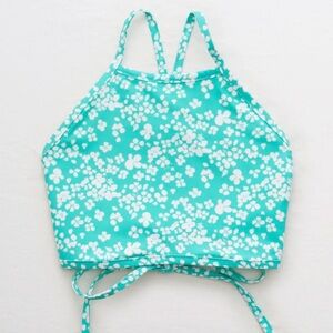 aerie Teal Floral Halter Bikini Top Size Medium